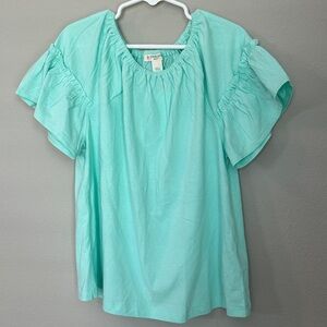Girls Flutter Sleeve Crewcuts Aqua Top NWT